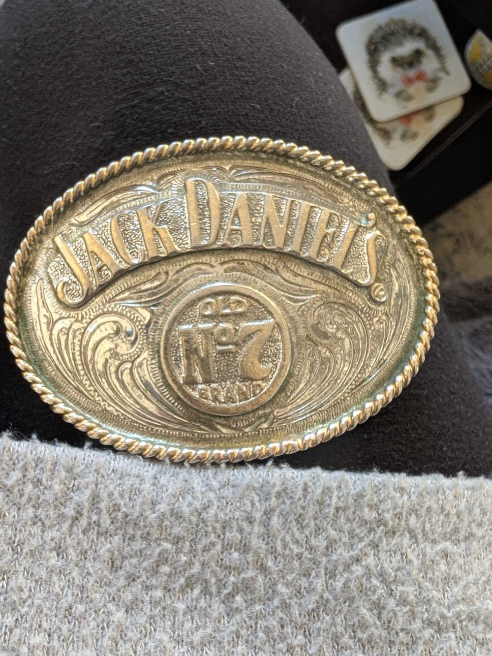 Jack Daniels Gold-Tone Oval Decorative Emblem Belt Buckle With Missing Piece